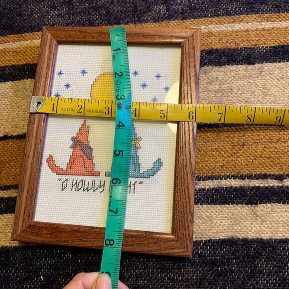 Vintage Southwest Cross Stitch Framed Art Howling Dog Christmas Handmade - Picture 5 of 5